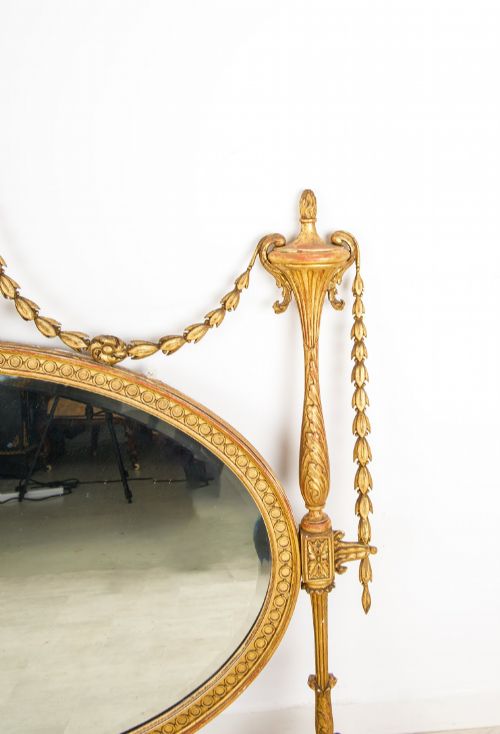 fig 4. Antique Giltwood Oval Overmantel Mirror, Adams Style, circa 1880