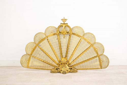 ANTIQUE FRENCH ORMOLU PEACOCK FAN FIRE SCREEN CIRCA 1880