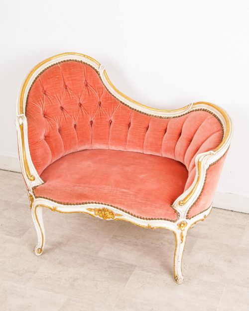 fig 1. Antique French Painted Giltwood Boudoir Chair Sofa, circa 1910