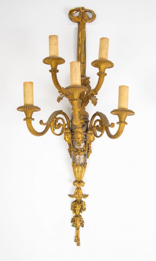A RARE PAIR OF GILTBRONZE FIVELIGHT WALL LIGHT SCONCES BY HENRI VIAN PARIS STAMPED - ADDITIONAL PHOTO 1