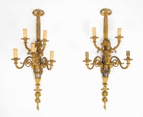 A RARE PAIR OF GILTBRONZE FIVELIGHT WALL LIGHT SCONCES BY HENRI VIAN PARIS STAMPED - ADDITIONAL PHOTO 3