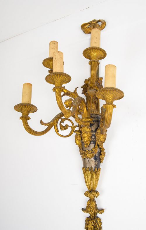 A RARE PAIR OF GILTBRONZE FIVELIGHT WALL LIGHT SCONCES BY HENRI VIAN PARIS STAMPED - ADDITIONAL PHOTO 5