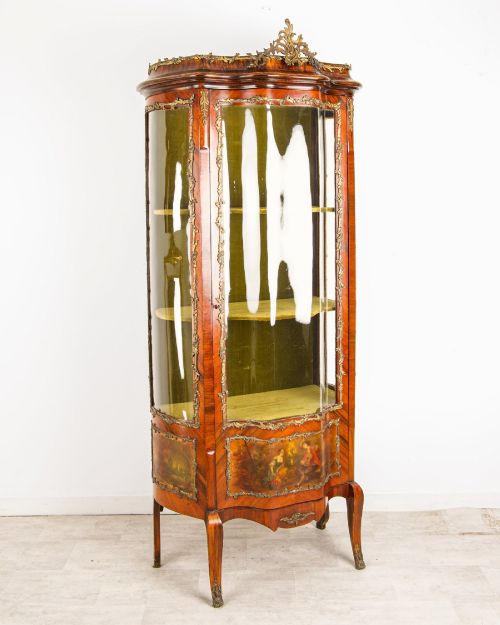 fig 2. 19th Century French Kingwood Vitrine Display Cabinet - Vernis Martin Panels, Ormolu Mounts & Curved Glass