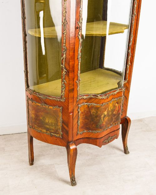 fig 3. 19th Century French Kingwood Vitrine Display Cabinet - Vernis Martin Panels, Ormolu Mounts & Curved Glass