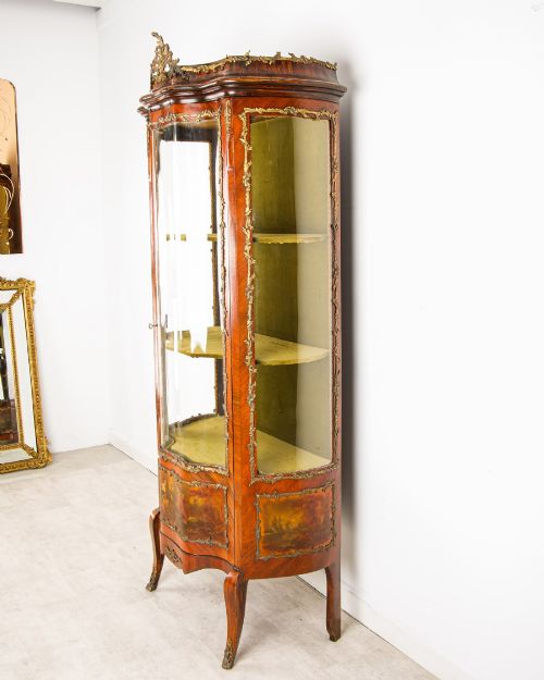 fig 4. 19th Century French Kingwood Vitrine Display Cabinet - Vernis Martin Panels, Ormolu Mounts & Curved Glass