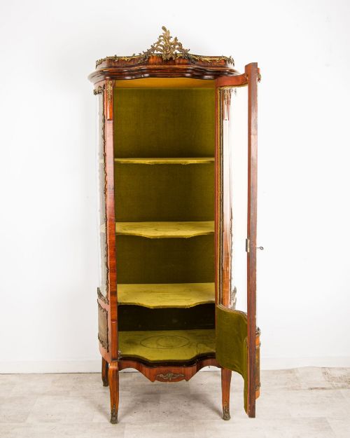 fig 5. 19th Century French Kingwood Vitrine Display Cabinet - Vernis Martin Panels, Ormolu Mounts & Curved Glass