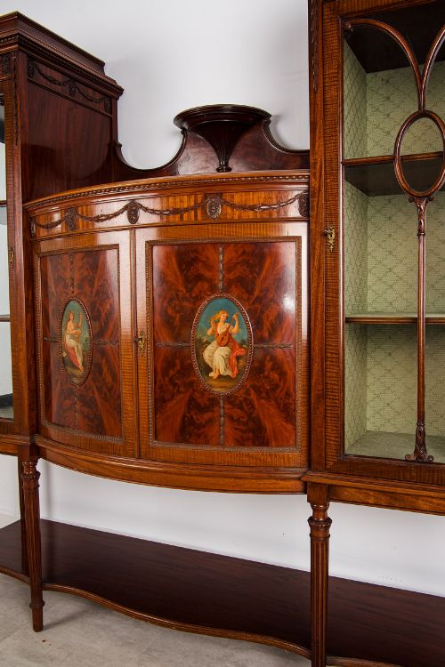 fig 2. Antique Edwardian Flamed Mahogany Display Cabinet Bookcase by T. Inglesant & Sons Leicester