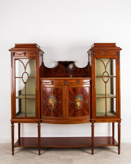 Antique Edwardian Flamed Mahogany Display Cabinet Bookcase by T. Inglesant & Sons Leicester