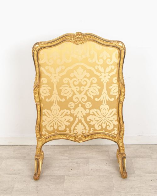 fig 1. Antique French Carved Giltwood Fire Screen With Upholstered Panel