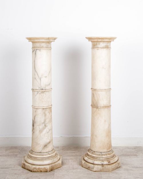 fig 1. Pair Of Antique Alabaster Pedestal Columns Display Stands