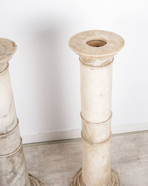 fig 3. Pair Of Antique Alabaster Pedestal Columns Display Stands