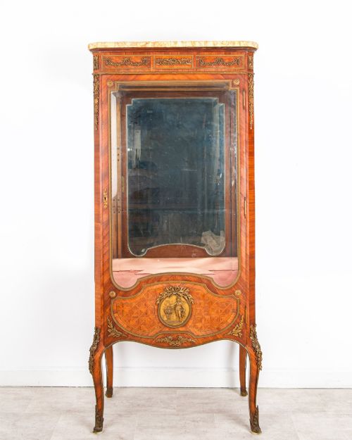 ANTIQUE FRENCH KINGWOOD ORMOLU VITRINE CABINET WITH MARBLE TOP - ADDITIONAL PHOTO 1