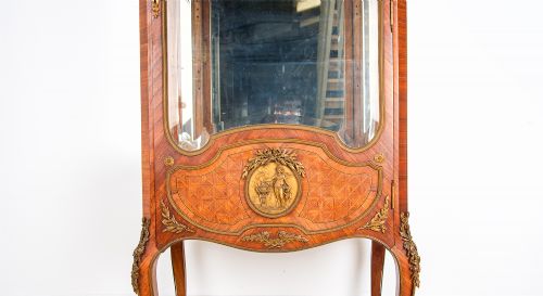 ANTIQUE FRENCH KINGWOOD ORMOLU VITRINE CABINET WITH MARBLE TOP - ADDITIONAL PHOTO 2