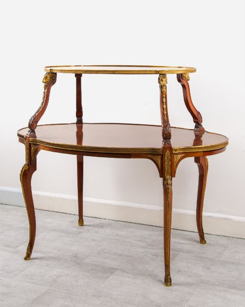 EXCEPTIONAL ANTIQUE FRENCH PLUM PUDDING MAHOGANY TWOTIER TAGRE CENTRE TABLE WITH ORMOLU MOUNTS C1880 - ADDITIONAL PHOTO 1