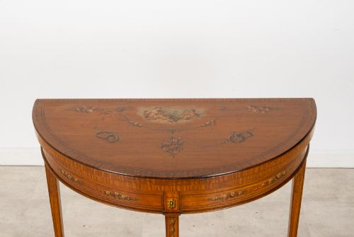 ANTIQUE EDWARDIAN SATINWOOD PAINTED DEMI LUNE GAMES TABLE - ADDITIONAL PHOTO 3