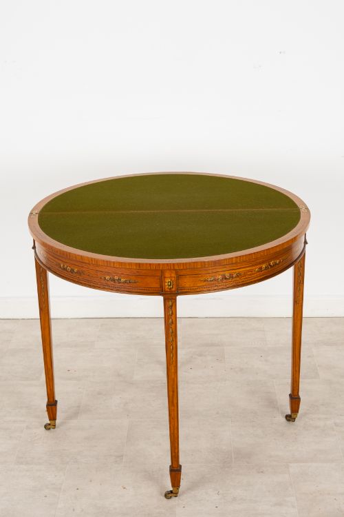 ANTIQUE EDWARDIAN SATINWOOD PAINTED DEMI LUNE GAMES TABLE - ADDITIONAL PHOTO 4