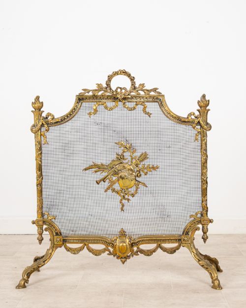 ANTIQUE FRENCH LOUIS XVI STYLE GILT BRASS FIREPLACE FIRE SCREEN GUARD