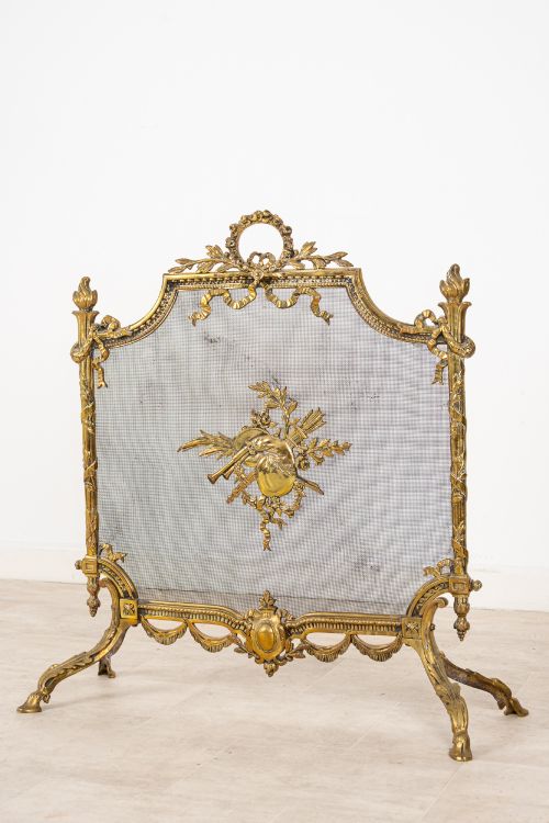 ANTIQUE FRENCH LOUIS XVI STYLE GILT BRASS FIREPLACE FIRE SCREEN GUARD - ADDITIONAL PHOTO 1
