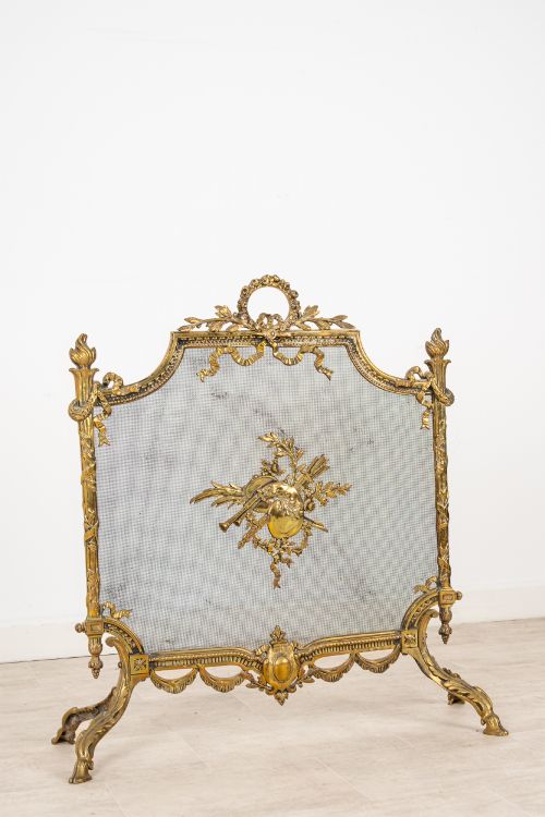 ANTIQUE FRENCH LOUIS XVI STYLE GILT BRASS FIREPLACE FIRE SCREEN GUARD - ADDITIONAL PHOTO 2