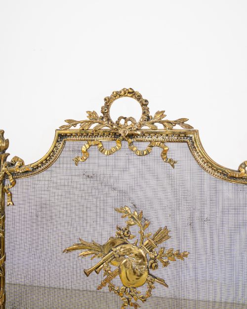 ANTIQUE FRENCH LOUIS XVI STYLE GILT BRASS FIREPLACE FIRE SCREEN GUARD - ADDITIONAL PHOTO 4
