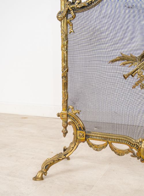 ANTIQUE FRENCH LOUIS XVI STYLE GILT BRASS FIREPLACE FIRE SCREEN GUARD - ADDITIONAL PHOTO 5