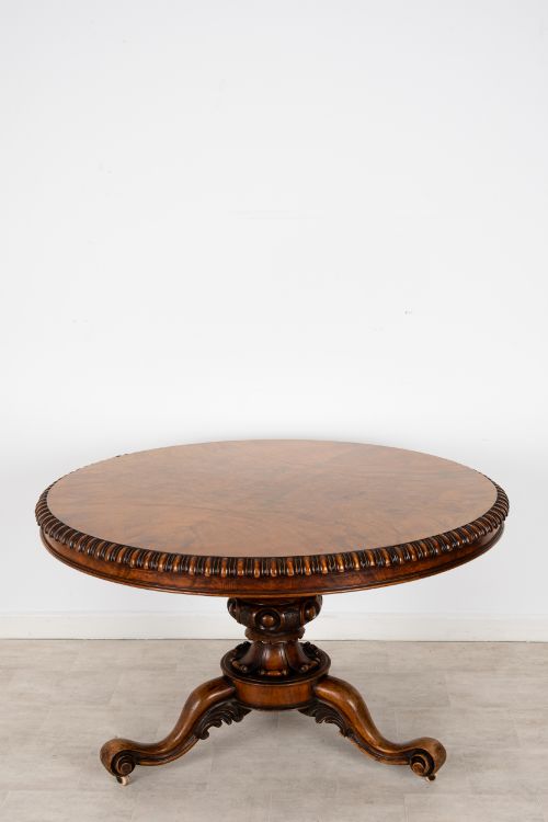 fig 1. Antique Victorian Walnut Circular Centre Table On Tripod Base