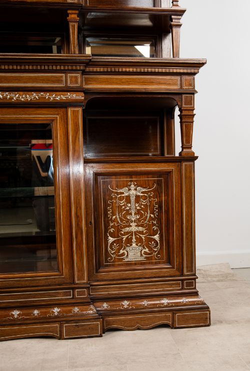 MONUMENTAL ANTIQUE VICTORIAN ROSEWOOD INLAID DISPLAY CABINET BOOKCASE C1880 - ADDITIONAL PHOTO 6