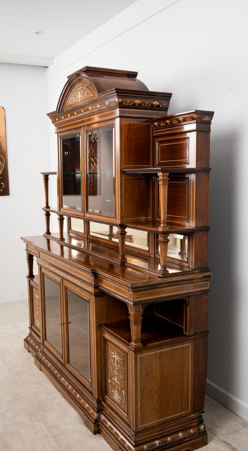 MONUMENTAL ANTIQUE VICTORIAN ROSEWOOD INLAID DISPLAY CABINET BOOKCASE C1880 - ADDITIONAL PHOTO 8