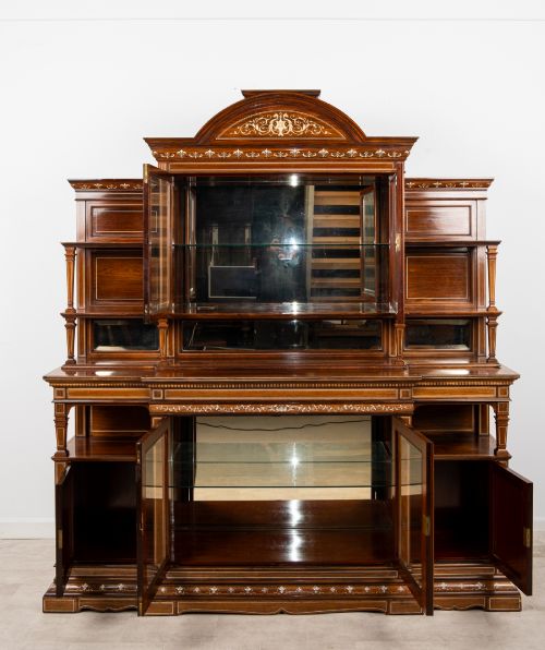 MONUMENTAL ANTIQUE VICTORIAN ROSEWOOD INLAID DISPLAY CABINET BOOKCASE C1880 - ADDITIONAL PHOTO 11