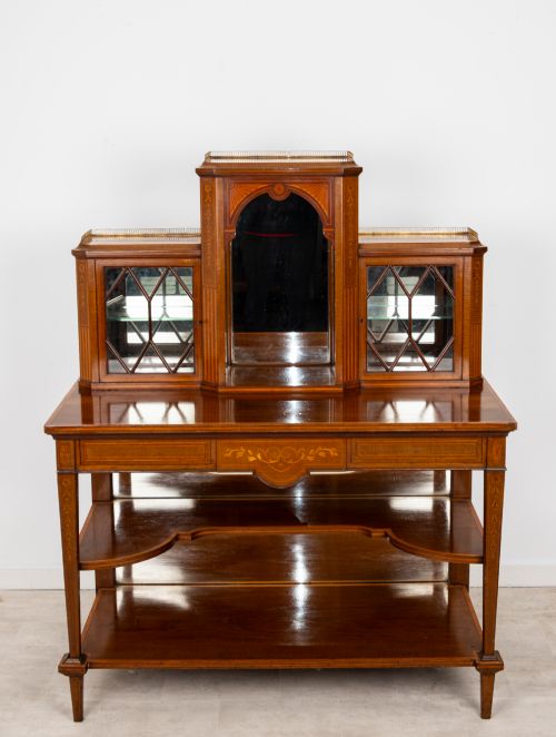 ANTIQUE EDWARDIAN MAHOGANY INLAID BONHEUR DU JOUR WRITING DESK C1900 - ADDITIONAL PHOTO 2