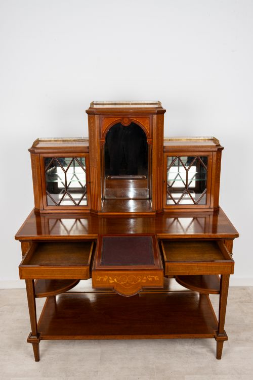 ANTIQUE EDWARDIAN MAHOGANY INLAID BONHEUR DU JOUR WRITING DESK C1900 - ADDITIONAL PHOTO 5