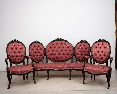 Antique Victorian Mahogany Three Piece Salon Suite with Deep Buttoned Upholstery C.1880