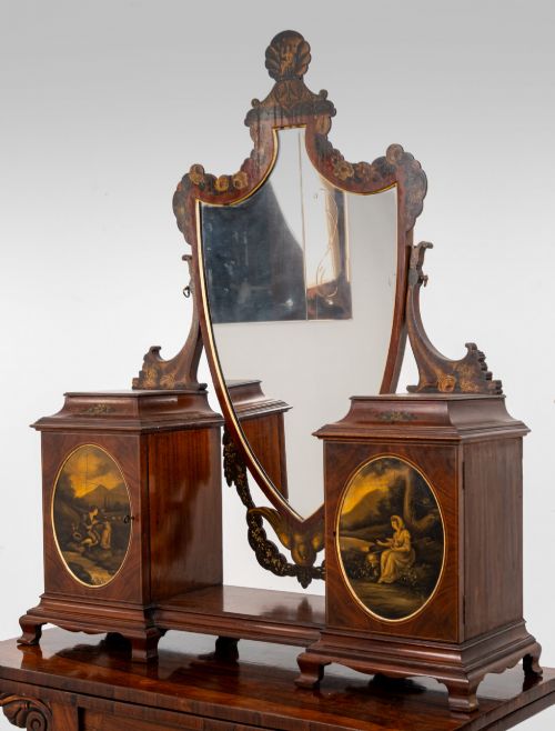 ANTIQUE EDWARDIAN INLAID MAHOGANY TABLE TOP CHEVAL MIRROR JEWELLERY CABINET C1900 - ADDITIONAL PHOTO 1