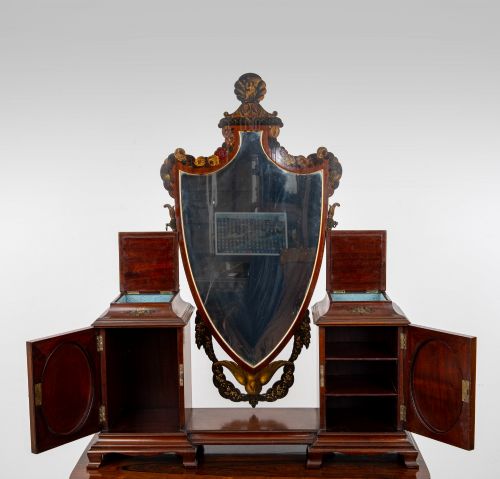 ANTIQUE EDWARDIAN INLAID MAHOGANY TABLE TOP CHEVAL MIRROR JEWELLERY CABINET C1900 - ADDITIONAL PHOTO 5