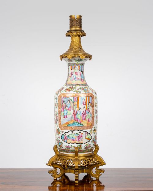 Large 19th Century Japanese Rose Medallion Porcelain Table Lamp with Gilt Bronze Mounts