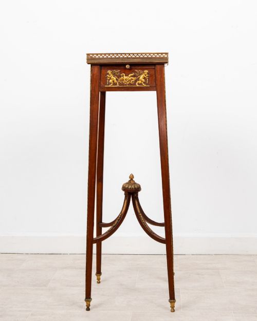 ANTIQUE FRENCH LOUIS XIV STYLE MAHOGANY SIDE TABLE IN THE MANNER OF FRANOIS LINKE WITH ROUGE MARBLE TOP - ADDITIONAL PHOTO 1