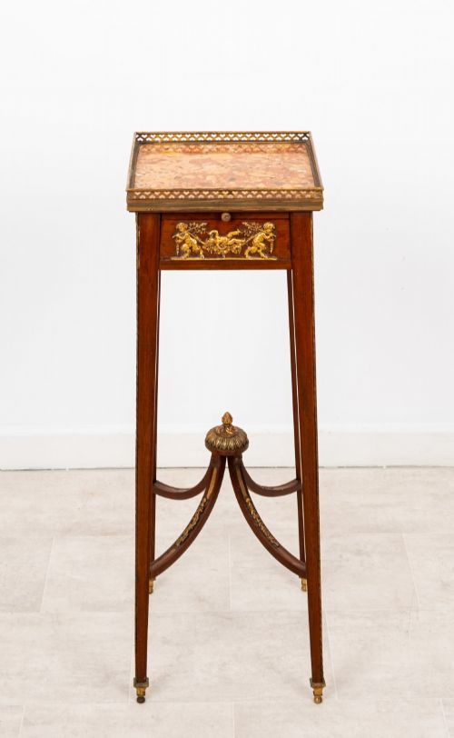 ANTIQUE FRENCH LOUIS XIV STYLE MAHOGANY SIDE TABLE IN THE MANNER OF FRANOIS LINKE WITH ROUGE MARBLE TOP - ADDITIONAL PHOTO 2