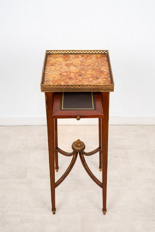 ANTIQUE FRENCH LOUIS XIV STYLE MAHOGANY SIDE TABLE IN THE MANNER OF FRANOIS LINKE WITH ROUGE MARBLE TOP - ADDITIONAL PHOTO 5