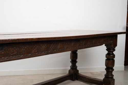 ANTIQUE 18TH CENTURY CARVED OAK REFECTORY FARMHOUSE DINING TABLE - ADDITIONAL PHOTO 6