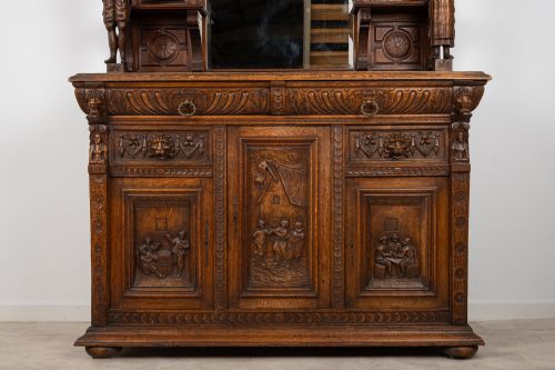 ANTIQUE CARVED OAK MIRROR BACK SIDEBOARD BUFFET CABINET C1880 - ADDITIONAL PHOTO 3