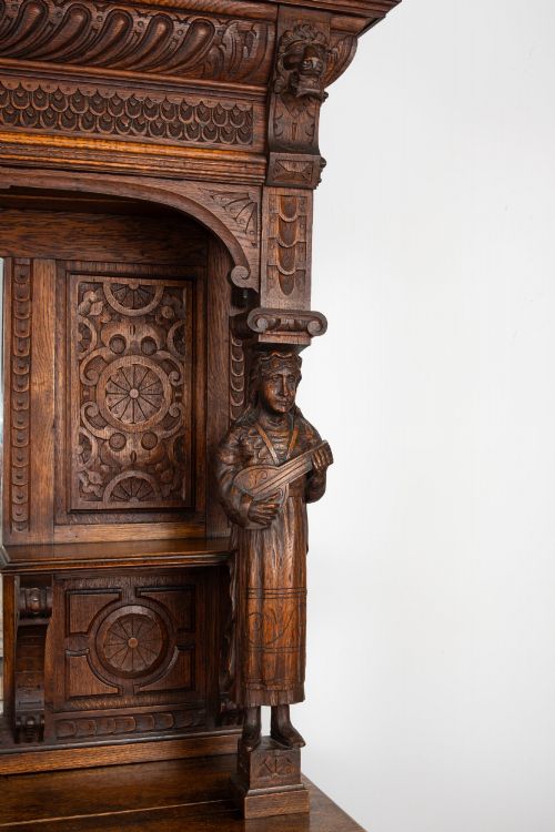 ANTIQUE CARVED OAK MIRROR BACK SIDEBOARD BUFFET CABINET C1880 - ADDITIONAL PHOTO 5