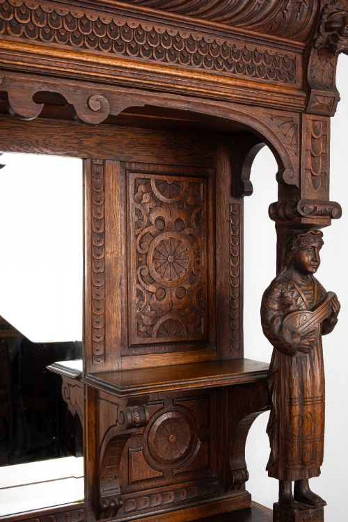 ANTIQUE CARVED OAK MIRROR BACK SIDEBOARD BUFFET CABINET C1880 - ADDITIONAL PHOTO 7