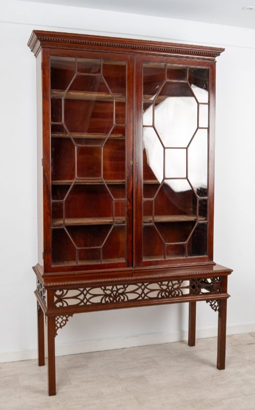 ANTIQUE CARVED MAHOGANY ASTRAGAL GLAZED BOOKCASE ON STAND C1880 - ADDITIONAL PHOTO 2