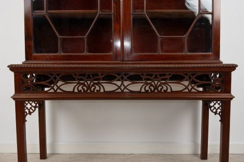 ANTIQUE CARVED MAHOGANY ASTRAGAL GLAZED BOOKCASE ON STAND C1880 - ADDITIONAL PHOTO 3