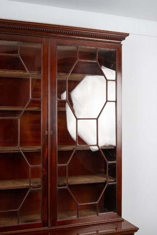 ANTIQUE CARVED MAHOGANY ASTRAGAL GLAZED BOOKCASE ON STAND C1880 - ADDITIONAL PHOTO 4
