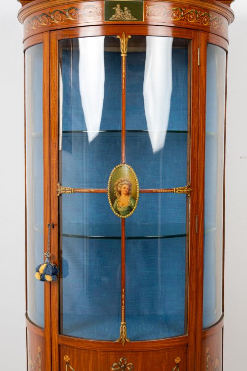 ANTIQUE EDWARDIAN SATINWOOD PAINTED BOW FRONT DISPLAY CABINET VITRINE C1900 - ADDITIONAL PHOTO 4