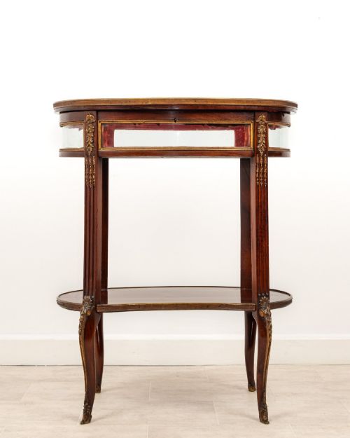 ANTIQUE FRENCH MAHOGANY BIJOUTERIE DISPLAY TABLE WITH GLASS TOP ORMOLU MOUNTS C1900 - ADDITIONAL PHOTO 1