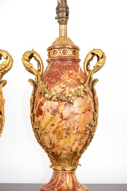 PAIR OF ANTIQUE FRENCH ROUGE ROYAL MARBLE GILT BRONZE MOUNTED URN LAMPS C1880 - ADDITIONAL PHOTO 7