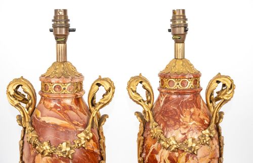PAIR OF ANTIQUE FRENCH ROUGE ROYAL MARBLE GILT BRONZE MOUNTED URN LAMPS C1880 - ADDITIONAL PHOTO 10