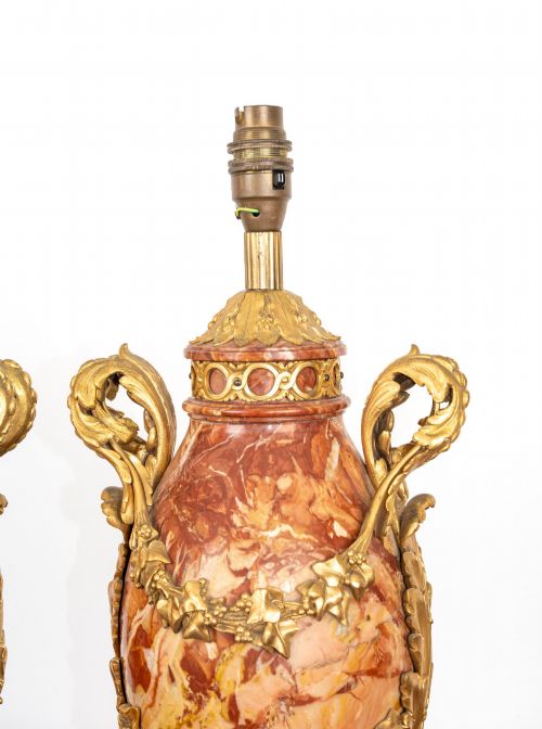 PAIR OF ANTIQUE FRENCH ROUGE ROYAL MARBLE GILT BRONZE MOUNTED URN LAMPS C1880 - ADDITIONAL PHOTO 11